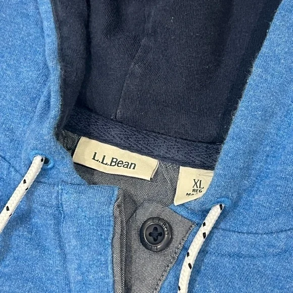 Men’s L.L. Bean XL Nautical Half Button Pullover Sweater Navy Hooded Soft Cotton - Picture 5 of 8